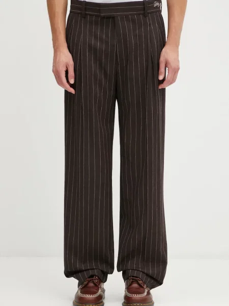 Hlače z dodatkom volne Drôle de Monsieur Le Pantalon Pinstripes rjava