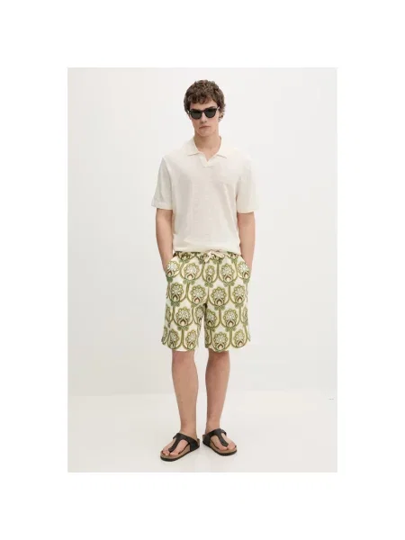 Drôle de Monsieur Short Tapisserie Florale Lin szorty z lnem zielone