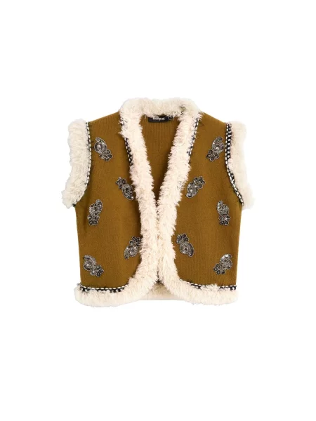 Desigual Vestă maro deschis / metalic gri
