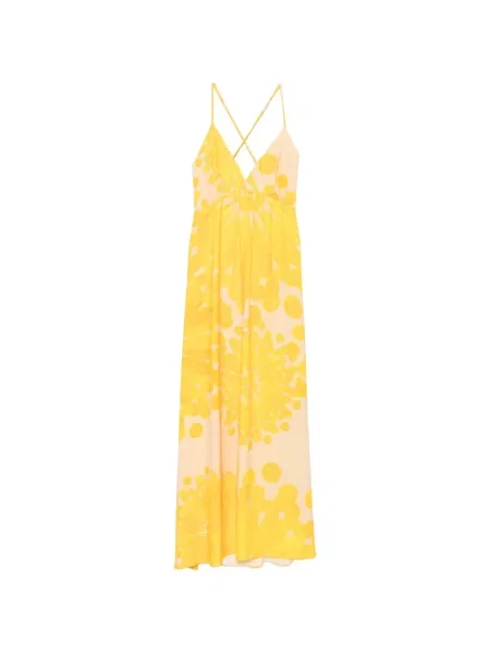 Rochie maxi Themis Z cu model floral cu imagine galben