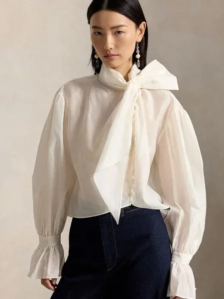 Polo Ralph Lauren cămașă pentru femei cu amestec de cașmir alb
