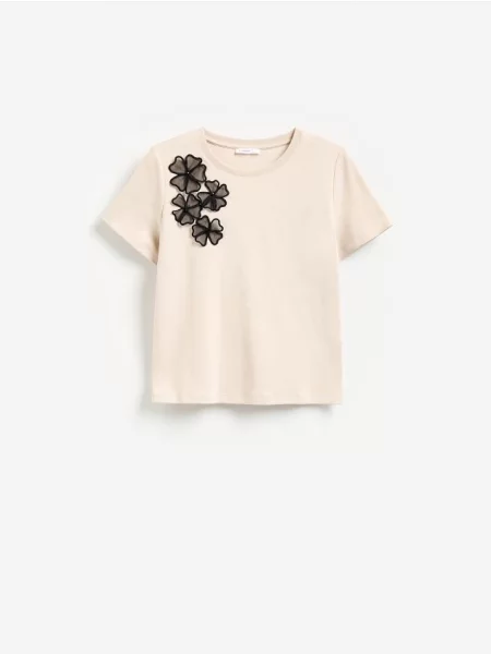 Reserved Tricou cu aplicație decorativă bej