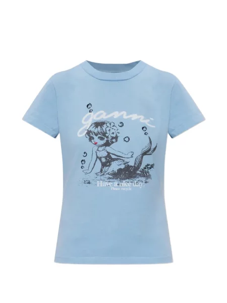 Tricou Ganni cu imagine albastru