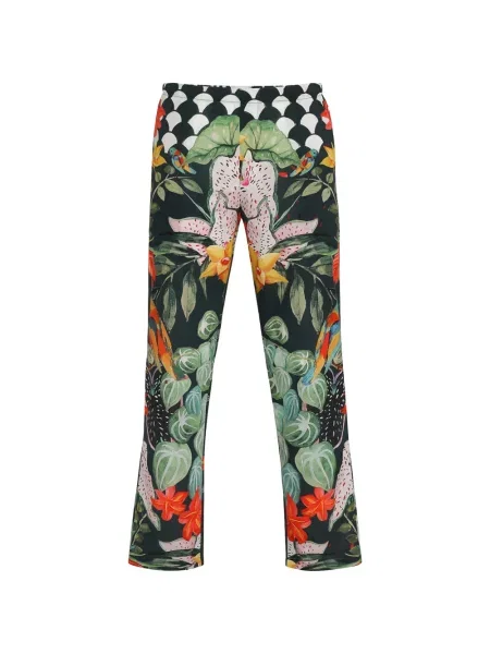 Pantaloni Amir Slama cu imagine cu imprimeu tropical negru