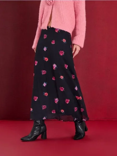 Спідниця міді з квітковим принтом різнобарвний