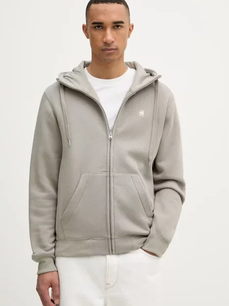 G-Star bluza rozpinana z kapturem z bawełną Premium core szara