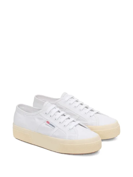 Sneakerși Superga cu șireturi cu platformă din dantelă alb