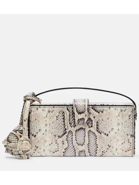 Usnjena pisemska torbica Magda Butrym s kačjim vzorcem bež