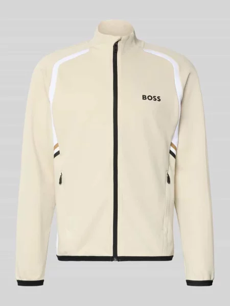 Kurtka treningowa o kroju regular fit ze wstawkami w pasie model ‘TOC SPIN FZ’ Boss Green beżowa