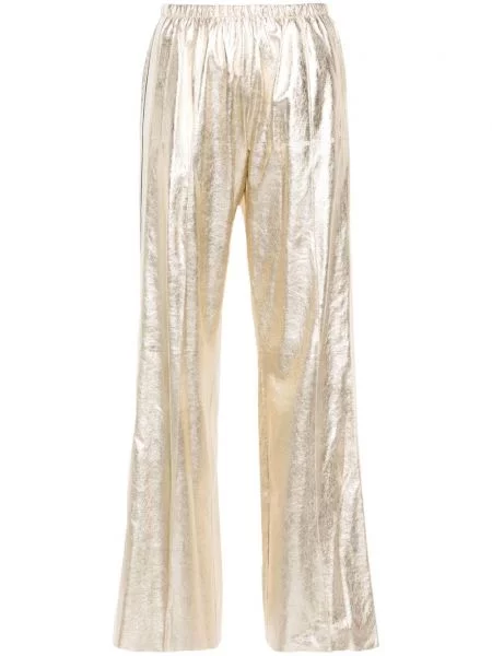 Pantaloni Palm Angels din piele cu dungi auriu