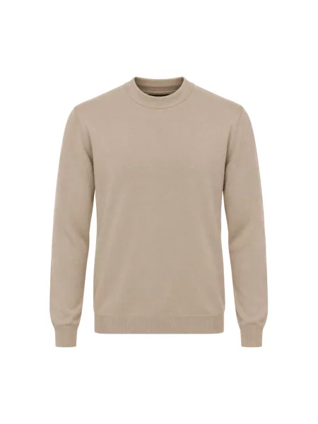 Krótki sweter z golfem Low Brand wełniany beżowy