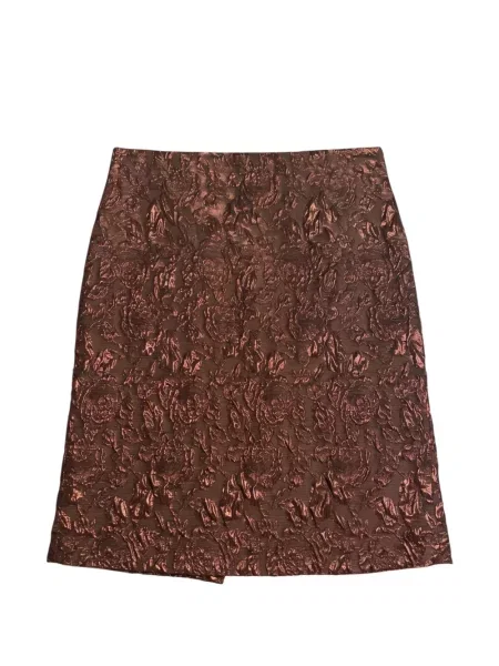Fustă tip creion Lunatica Milano cu model floral din jacard maro