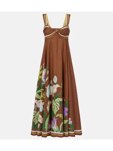 Rochie midi Alemais de in cu model floral până la genunchi maro