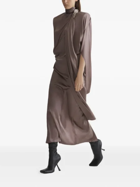 Rochie Mugler drapată de costum maro