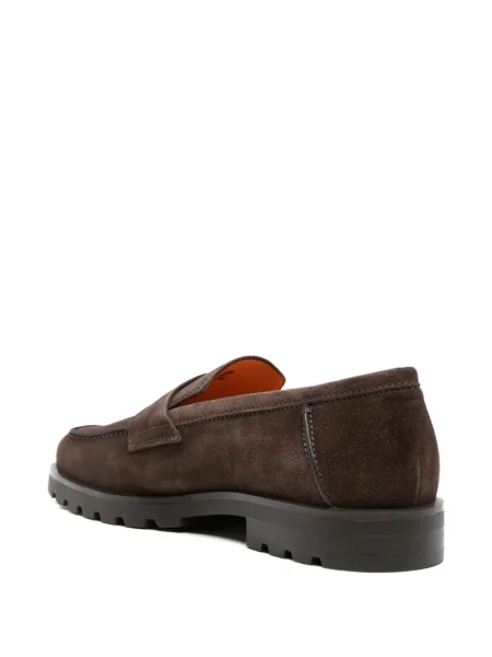 Pantofi loafer Santoni din piele de căprioară maro