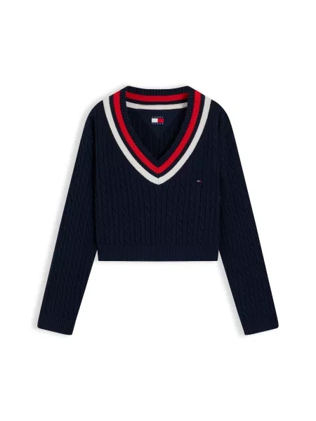 Tommy Jeans Pulover bleumarin / roșu alb