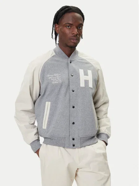 Tommy Hilfiger Geacă bomber Mix Media Varsity gri