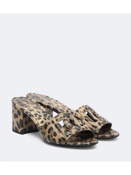 Papuci tip mules Dolce&gabbana din piele cu imagine cu imprimeu animal print maro