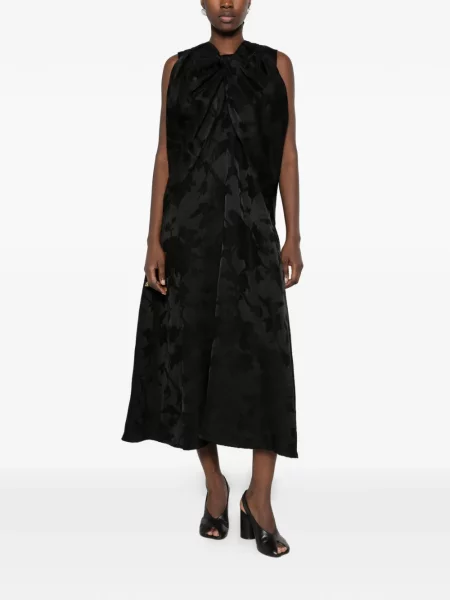 Rochie maxi Uma Wang cu model floral din jacard drapată negru