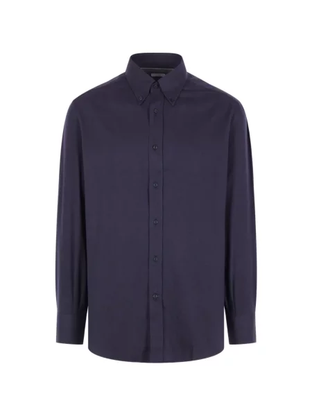 Cămașă Brunello Cucinelli cu model herringbone albastru