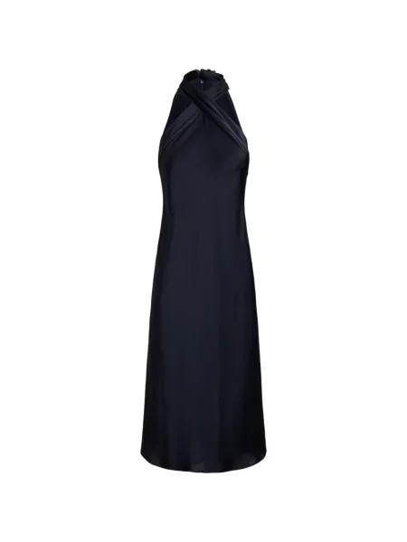 Rochie midi Lauren Ralph Lauren cu legături cu gât halter albastru