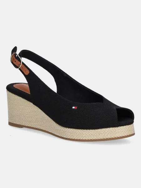 Sandali Tommy Hilfiger FLAG MID WEDGE ESPAD SLINGBACK črna
