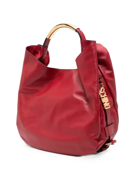 Bőr shopper táska Moschino autogrammal piros