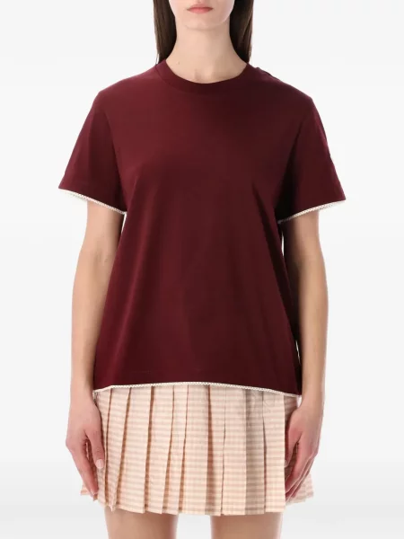 Tricou Moncler din jerseu cu decolteu în U roșu
