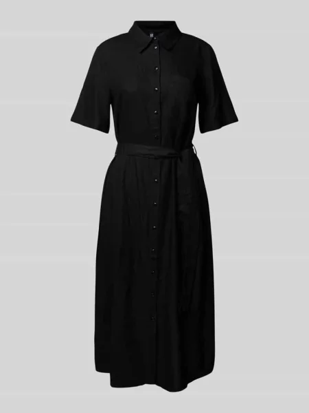 Luźno układająca się sukienka casualowa z mieszanki i lnu model PIA' Pieces czarna
