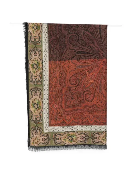 Fular Pierre-louis Mascia cu franjuri cu model paisley maro