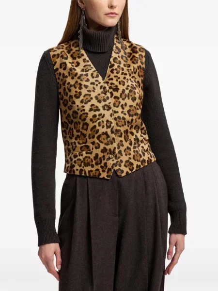 Δερμάτινο γιλέκο Ralph Lauren Collection με σχέδιο με λεοπαρ μοτιβο καφέ