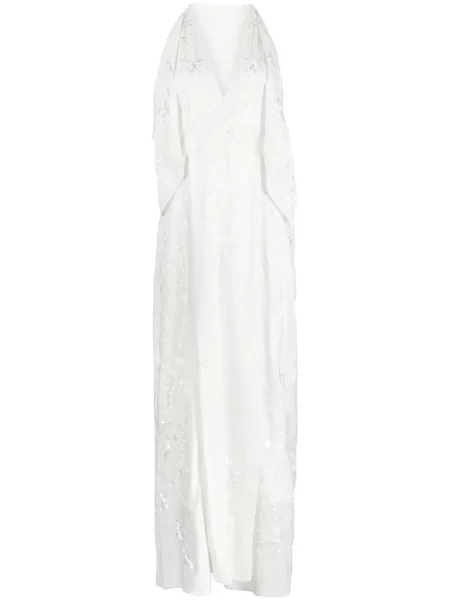 Rochie Zeus+dione de mătase cu model floral de costum alb