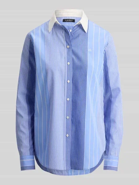Bluzka koszulowa o kroju relaxed fit z czystej bawełny Lauren Ralph Lauren niebieska