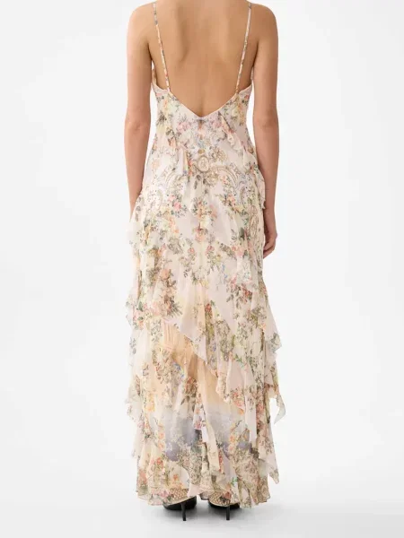 Rochie Camilla cu model floral cu volane de costum