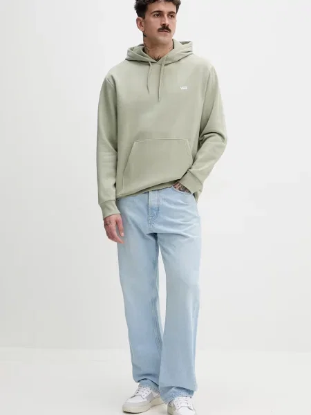 Vans pulover s kapuco z bombažem zelena