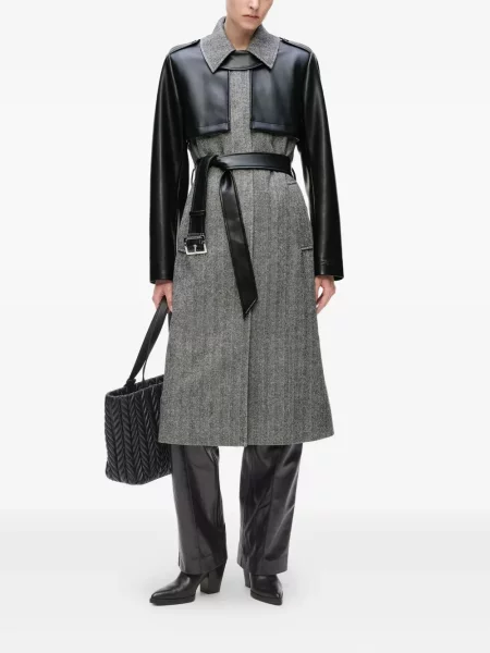 Cu centură palton Karl Lagerfeld cu model herringbone negru