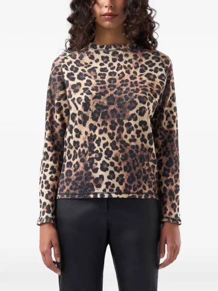 Tricou Gcds tricotate cu imagine cu model leopard maro
