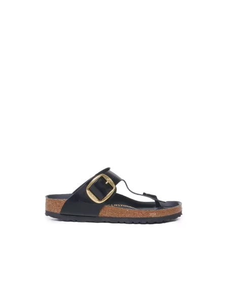 Klapki Birkenstock skórzane na sprzączkę czarne