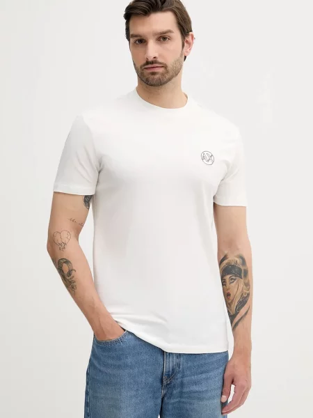 Тениска Armani Exchange с изчистен дизайн бежово