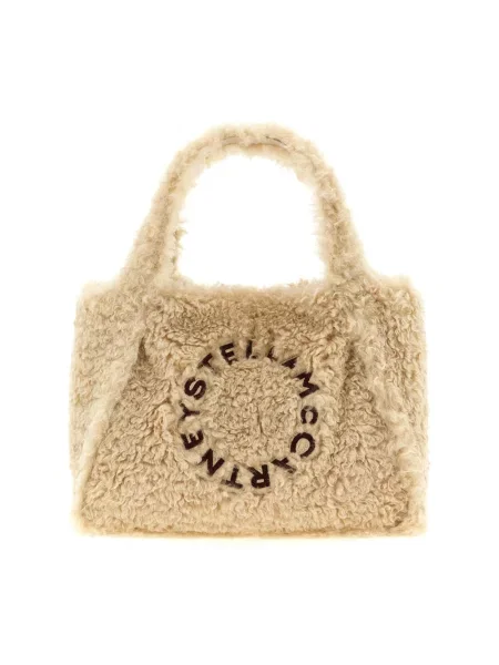 Shopperka Stella Mccartney z logo skórzana beżowa