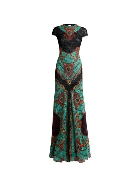 Lung rochie Etro cu imagine din jerseu verde