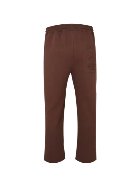 Pantaloni Exit Society cu broderie alergare cu cordon maro