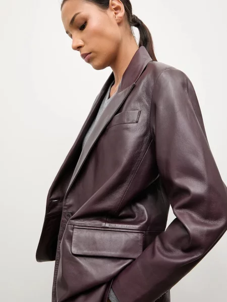 Шкіряний піджак Answear.LAB однобортний однотонний бордовий