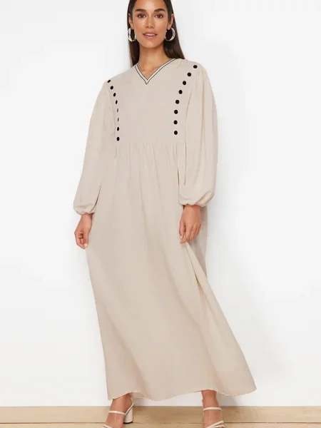 Rochie Trendyol de in cu decolteu în V de costum bej