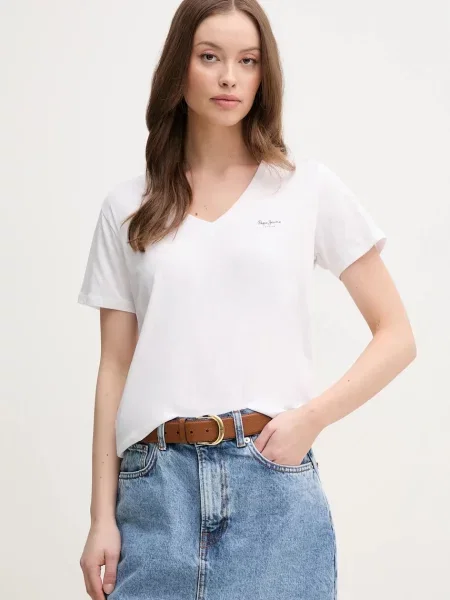 Pepe Jeans tričko MACY V-NECK bílé