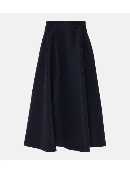 Spódnica midi Valentino z krepy do kolan niebieska