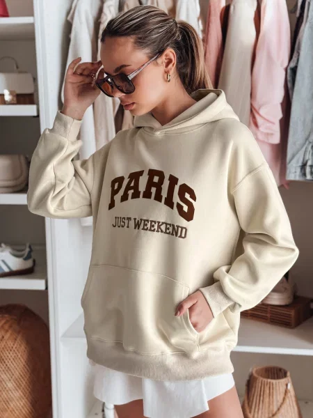 Bluza oversize z kapturem PARISSIA Dstreet beżowa