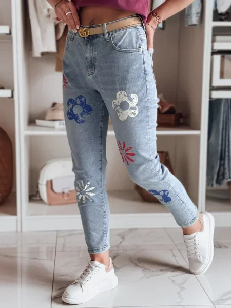 Spodnie jeansowe slim fit w kwiatki ARTJEANS Dstreet niebieskie