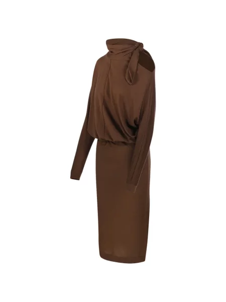 Rochie midi Nude cu funde maro