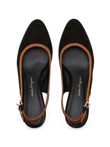 Pantofi cu toc Ferragamo din piele de căprioară slingback negru